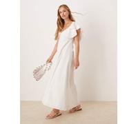 VRG GRL - Party Nights - Vestito midi in lino con volant in bianco 42
