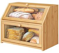 Vriccc Grande scatola per il pane, in legno di bambù per bancone della cucina, contenitore per pane ad angolo, grande capacità