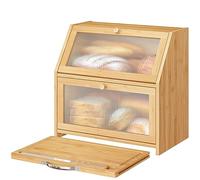Vriccc Scatola per il pane extra large con tagliere, in legno di bambù, per bancone della cucina, a doppio strato, grande capacità, con pannello in acrilico ondulato (naturale)