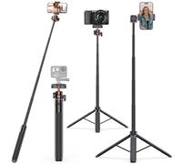 VRIG TP-16S - Treppiede per cellulare, 145 cm, con telecomando, treppiedi con testa sferica a 360°, compatto, treppiede da viaggio a tre zampe per iPhone Sony Canon