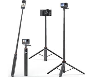VRIG TP-21 utilizza un tripod per selfie.The Tripod is 140cm long weight and can be used as a 5 stage Telescopic Tripod Accessories Include Insta360, Selfie Stick, Action Camera