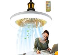 Vriusi Ceiling Fan, E27 Socket Fan Light, No-Noise Ceiling Fan with LED Lights, 3 Light Colors Ceiling Fan with Remote Control, Quiet Fan for Kitchen, Bedroom, Living Room, Home, Office Use