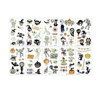 Vriusi Halloween Temporary Decal, 10pcs Kids Halloween Glow-in-the-dark Stickers, Kids Body Decal Halloween Stickers, Pumpkin Ghost Halloween Stickers, Assorted Patterns Decals for Halloween