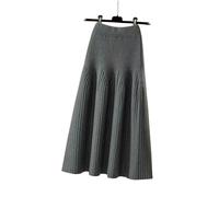 VRJVPQBE Gonna Lunga Donna Gonna A Maglia Autunnale E Invernale Femminile Femminile A Tutta Partita A-Line Gonnetta A metà Lunghezza-Grigio-XXXL