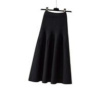 VRJVPQBE Gonna Lunga Donna Gonna A Maglia Autunnale E Invernale Femminile Femminile A Tutta Partita A-Line Gonnetta A metà Lunghezza-Nero-s