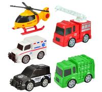VROLUVTQ Set di 5 Giocattoli auto Della Polizia, Ambulanza, Camion della Spazzatura, Camion dei Pompieri, Elicottero, Macchinina per Bambini, Veicolo da Città