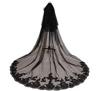 VRONIS Velo Da Sposa Lungo Nero Con Pizzo E Paillettes Cattedrale Copri Viso 2 Strati 3 M Con Pettine Accessori Da Sposa