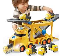 Vroomix 3 strati Extra Large Camion da Trasporto per Costruzioni Camion Trasportatore 7 in 1 con Binari di Velocità, Sirena e Luci, 6 Auto, Regali di Compleanno