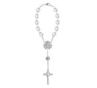 Vroxdrez 1 Rosario per Auto Specchietto Retrovisore con San Cristoforo e Crocifisso, Argento, Accessorio Elegante per Macchina, Decorazione Interna e Regalo per Automobilisti