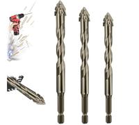 Vrsgs Drill Bits, quattro punte per trapano a lama serrated Eccentric, New Four-Flute Sawtooth Eccentric DrillBits High Hardness Skewed Head EccentricDrillBits for Concrete Glass Brick (3 pezzi (6/8