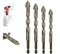 Vrsgs Drill Bits, quattro punte per trapano a lama serrated Eccentric, New Four-Flute Sawtooth Eccentric DrillBits High Hardness Skewed Head EccentricDrillBits for Concrete Glass Brick (4 pezzi (6/8