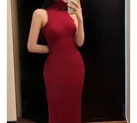 VRTYVEYBB Alta usura del partito di colore solido delle donne del vestito | Design senza maniche, aderente per vestibilità, silhouette sottile, stile a canotta lunga, perfetto da indossare a strati o