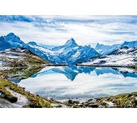 vrupi 10x8ft Tranquillo Lago Sulle montagne Montagne Riflessione Vinile Fotografia Sfondo Bellissimo cielo blu Nuvole bianche Sfondo invernale Sfondo Bambino Ritratto adulto Paesaggio Sfondo Studio