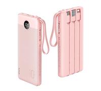 VRURC Power Bank 10000mAh con 4 cavi integrati Caricatore Portatile USB C Batteria Esterna Portatile LED Digitale Display con 4 uscite & 2 Ingressi compatibile con iPhone Huawei e Smartphone - Rosa