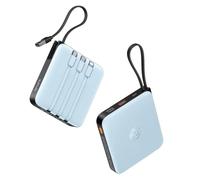 VRURC Power Bank 20000 mAh con cavo, piccola USB C 22,5 W, QC3.0, ricarica rapida, portatile, batteria esterna per cellulare, piccola ma forte, con indicatore LED per iPhone Huawei Smartphone (blu)