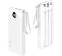 VRURC USBC Power Bank10000mAh, powerbank con 4 cavi integrati USB C Batteria, Caricatore Portatile LED Digitale Display con 4 uscite & 2 Ingressi compatibile con iPhone Android - Bianca