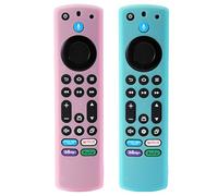 VRYNDH Custodia in silicone per telecomando (2 pezzi) fluorescente, compatibile con Fire TV Stick 4K Max (2a generazione)/Insignia/Pioneer/Alexa Voice Remote Enhanced con cordino (blu + rosa)