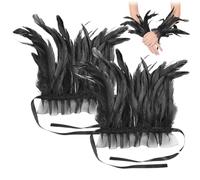 VRYNDH Guanti in pizzo con piuma, polsini a piuma, da donna, senza dita, per feste gotiche, per matrimoni, Halloween Carnevale Cosplay Costume-Nero