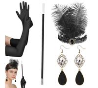 VRYNDH Set Accessori Anni 20 4 Pezzi, con Orecchini, Fascia, Guanti e Portasigarette, Stile Great Gatsby