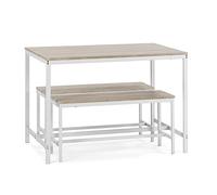 VS Venta-stock Set Tavolo e 2 Panche Lisboa Bianche per Sala da Pranzo o Cucina, Tavolo 110 cm x 70 cm x 75 cm, Struttura in Metallo