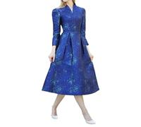 Vsadsau Abito lungo da donna testurizzato con motivo floreale, abito da sera autunno inverno ampio orlo per ballo di fine anno, 1, L