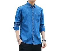 Vsadsau Camicia classica in denim da uomo Casual a maniche lunghe con risvolto Jean Camicette vintage, C2009 Azzurro, M