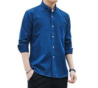 Vsadsau Camicia classica in denim da uomo Casual a maniche lunghe con risvolto Jean Camicette vintage, C2009 Blu Profondo, 4XL