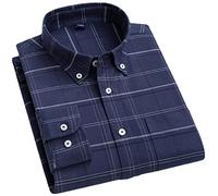 Vsadsau Camicie Oxford scozzese a righe a maniche lunghe da uomo Camicia con bottoni in cotone 100% tasca con toppa singola