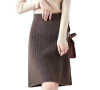 Vsadsau Gonna lavorata a maglia in lana da donna allentata dritta tinta unita elastica a vita alta al ginocchio gonne, Marrone, M