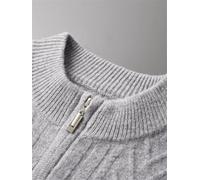 Vsadsau Maglione di Lana di Colore Solido Degli Uomini Girocollo Maglia Cardigan Con Cerniera Autunno Inverno Maglione Spess, Grigio Chiaro9, L