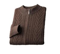 Vsadsau Maglione di Lana di Colore Solido Degli Uomini Girocollo Maglia Cardigan Con Cerniera Autunno Inverno Maglione Spess, Caff, L