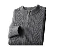Vsadsau Maglione di Lana di Colore Solido Degli Uomini Girocollo Maglia Cardigan Con Cerniera Autunno Inverno Maglione Spess, Grigio medio., L