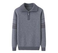 Vsadsau Uomo 100% Cashmere Quarter Zip Pullover Maglione Tinta Unita Business Casual Maglione Maglione Spesso Maglione, grigio, 2XL