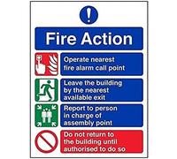 vsafety 12004 AN-R Fire Action Sign, generale Fire Action divieto/Non Ritorno, in plastica rigida, verticale, 150 mm x 200 mm, colore: blu/verde/rosso