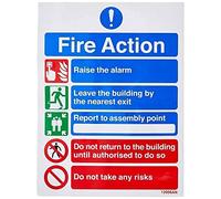 vsafety 12006 an-s Fire Action Sign, generale Fire Action/5 Messaggio rischi, Autoadesivo, verticale, 150 mm x 200 mm, Nero/Blu/Verde/Rosso