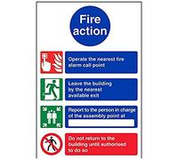 vsafety 12010 au-s segno Fire Action, 4 punto Fire Action avviso/Non re-enter, Autoadesivo, ritratto, 200 x 300 mm, Nero/Blu/Verde/Rosso