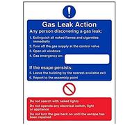 vsafety 12026 AN-R Fire Action Sign, Gas Leak azione, Plastica rigida, verticale, 150 mm x 200 mm, colore: blu/rosso