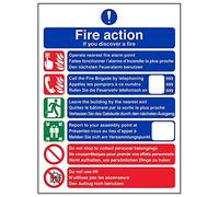 Vsafety 12028 an-r "Fire multilingue Action/se Discover..." Sign, 150 mm x 200 mm (confezione da 3)