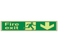 Vsafety 14002bj-g "Fire exit Arrow Down" Sign, paesaggio, 450 mm x 150 mm (confezione da 3)