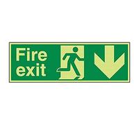 VSafety 14002BJ-GS Glow In The Dark Fire Exit Arrow Down segno - 450 mm x 150 mm - vinile autoadesivo