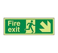 Vsafety 14006 ax-g "Fire exit Arrow Down Right" Sign, paesaggio, 300 mm x 100 mm (confezione da 3)