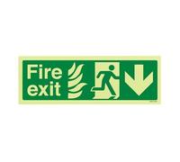 vsafety 14021 ax-g Fire Exit sign, NHS di uscita antincendio, freccia verso il basso, in plastica, paesaggio, 300 mm x 100 mm, colore: verde
