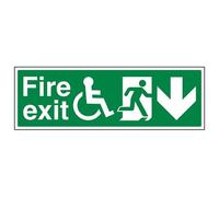 vsafety 14031bj-s Sedia a rotelle Fire Exit con freccia testo Down Fire Exit sign, vinile autoadesivo, paesaggio, 450 mm x 150 mm