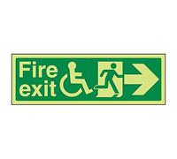 VSafety 14033AX-G'- Cartello con uscita antincendio con freccia destra, 300 x 100 mm, confezione da 3