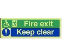 vsafety 14035bp-g Fire Exit sign, Fire Exit/Keep Clear Sedia a rotelle, in plastica, paesaggio, 600 mm x 200 mm, colore: blu/verde
