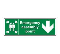 vsafety 17030bp-r Fire assemblaggio punto segno, emergenza punto freccia verso il basso, in plastica rigida, paesaggio, 600 mm x 200 mm, colore: verde