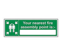 Vsafety 17032bj-s "Il più vicino Fire Assembly Point is" Sign, 450 mm x 150 mm (confezione da 3)