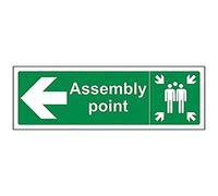 vsafety 17033 ax-r "Punto di assemblaggio punto freccia sinistra Fire Mandatory Signs, 1 mm in plastica rigida, paesaggio, 300 mm x 100 mm, colore: verde