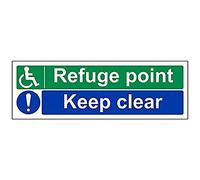 vsafety 17052 ax-r Fire Assembly Point segno, Rifugio punto/Keep Clear, Plastica rigida, paesaggio, 300 mm x 100 mm, colore: blu/verde