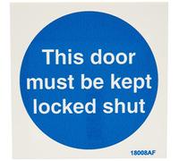vsafety 18008 af-r obbligatoria Cartello, Questa porta deve essere tenuta chiusa, Plastica rigida, quadrato, 100 mm x 100 mm, colore: blu
